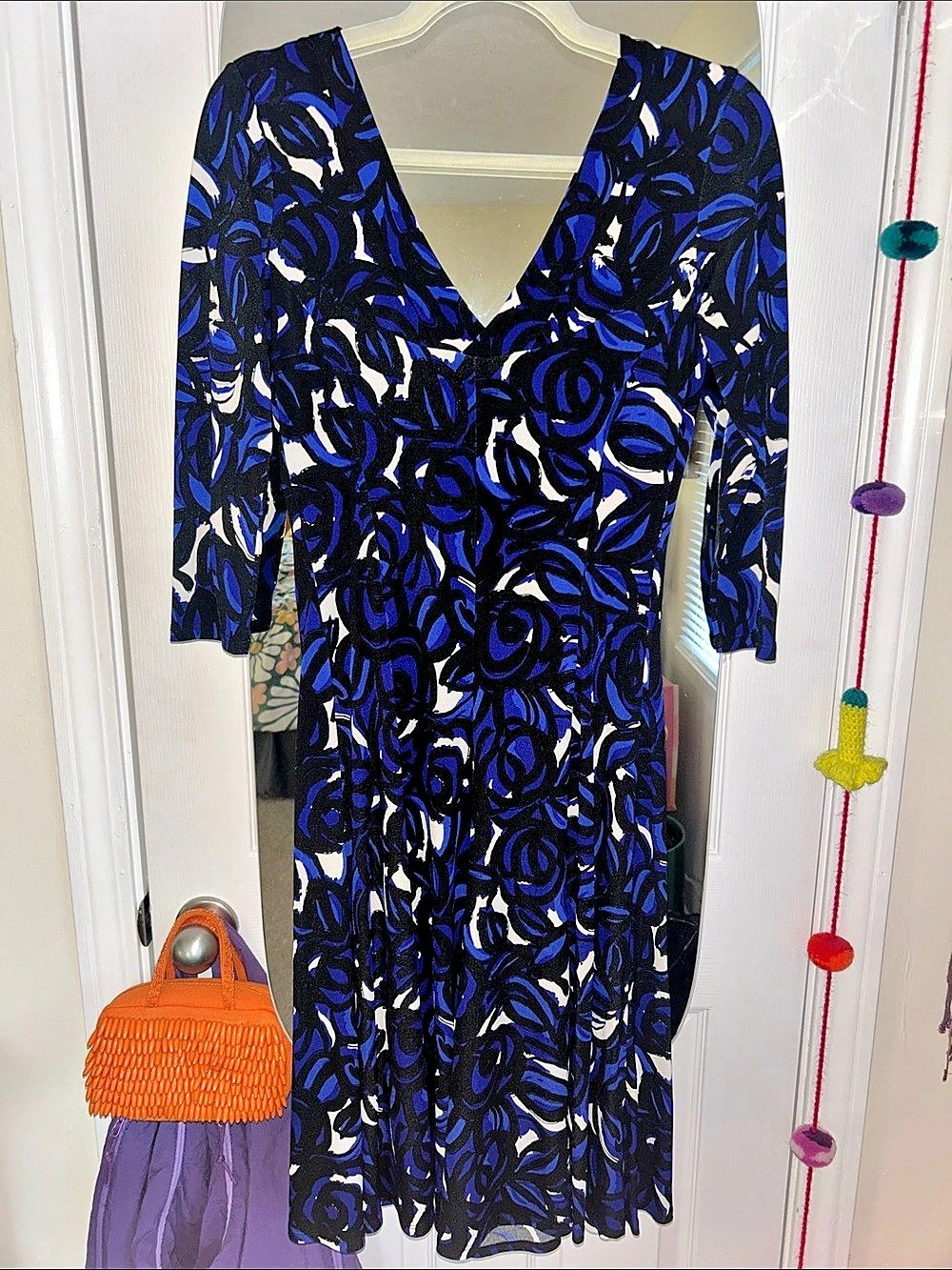 Lily Abstract Midi Dress in Blue & Black Like New